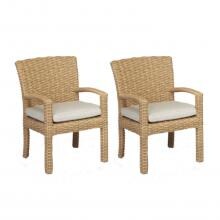 Leucadia 2 Piece Wicker Patio Dining Arm Chair Set W/ Sunbrella Canvas Flax Cushions By Sunset West image