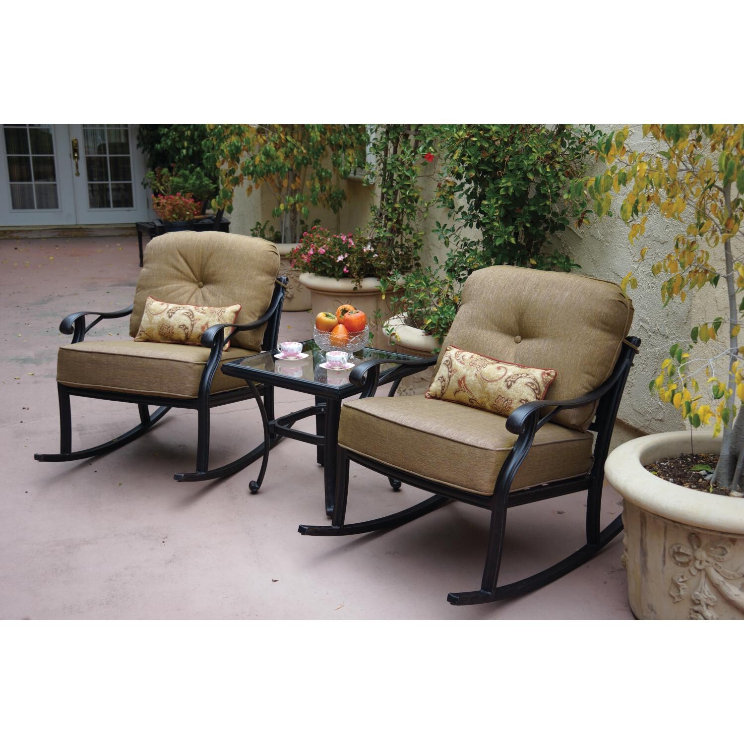 Darlee Nassau 3 Piece Cast Aluminum Patio Conversation Seating Set With