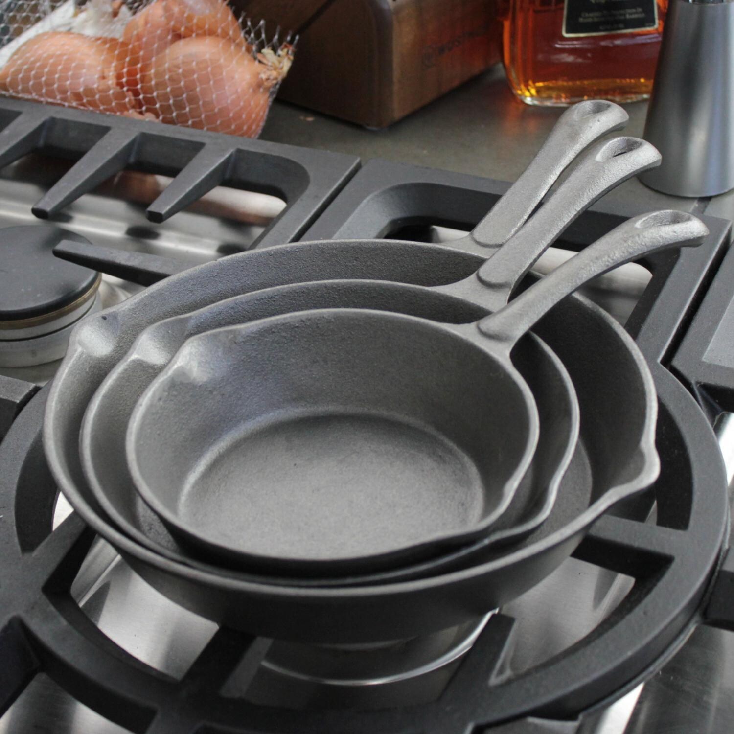 Cajun Cookware 3-Piece Seasoned Cast Iron Skillet Set - Lifestyle View thumbnail