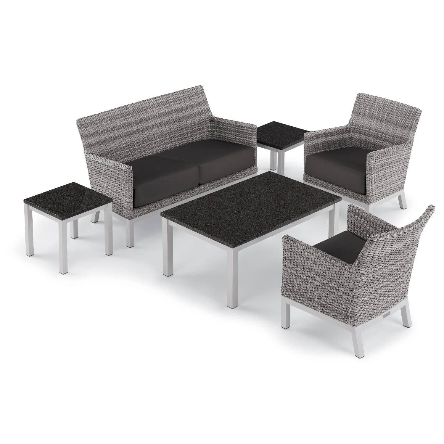 Argento 6 Piece Wicker Patio Conversation Set W Lite Core Charcoal Tables Jet Black Cushions By Oxford Garden