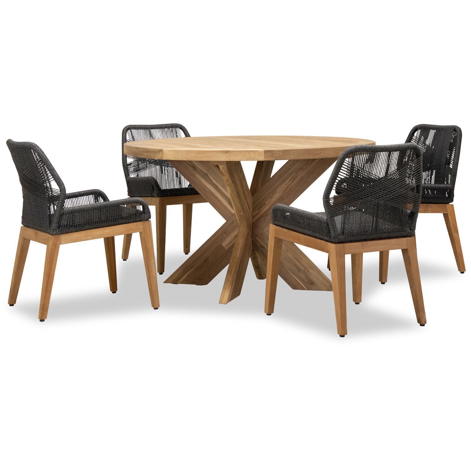 Wood Grove 4 Seat Reclaimed Teak and Rope Dining Set By Lakeview - Angled View - White Background thumbnail