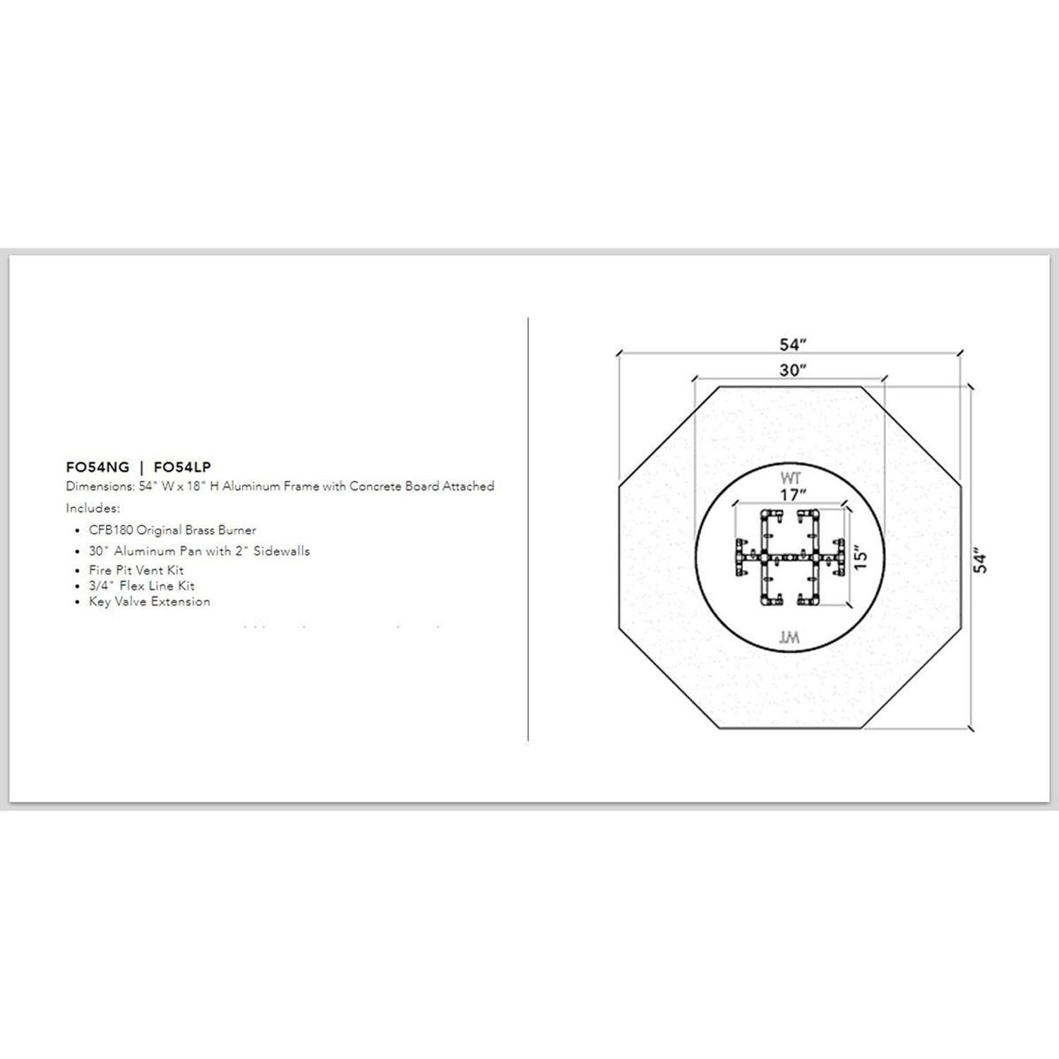 Warming Trends FO54 Octagonal 54 Inch Natural Gas Ready To Finish Fire Pit Kit - Measurements thumbnail