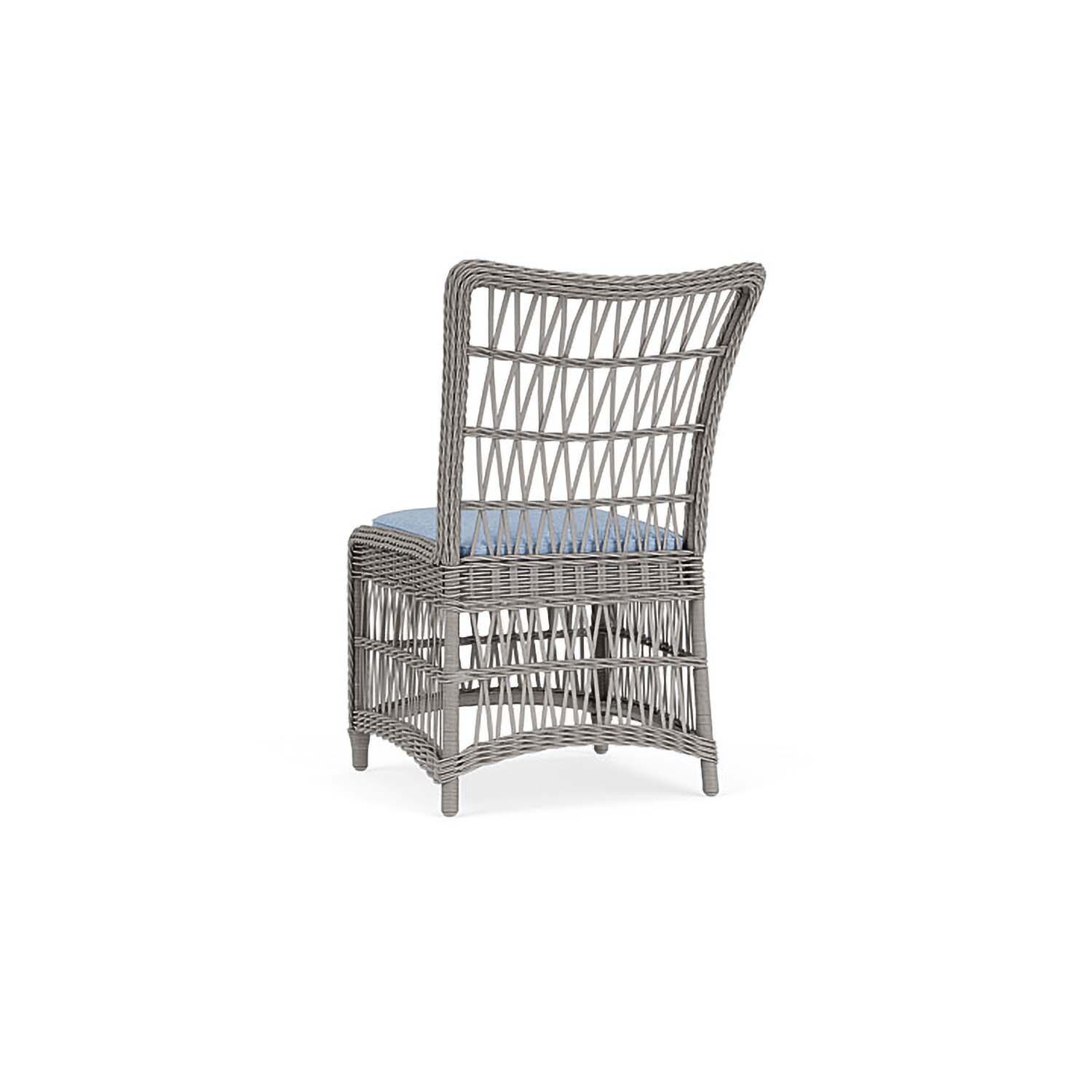 Lloyd Flanders Mackinac Wicker Dining Chair in Putty/Demo Skyway - Left Angle View - White Background thumbnail