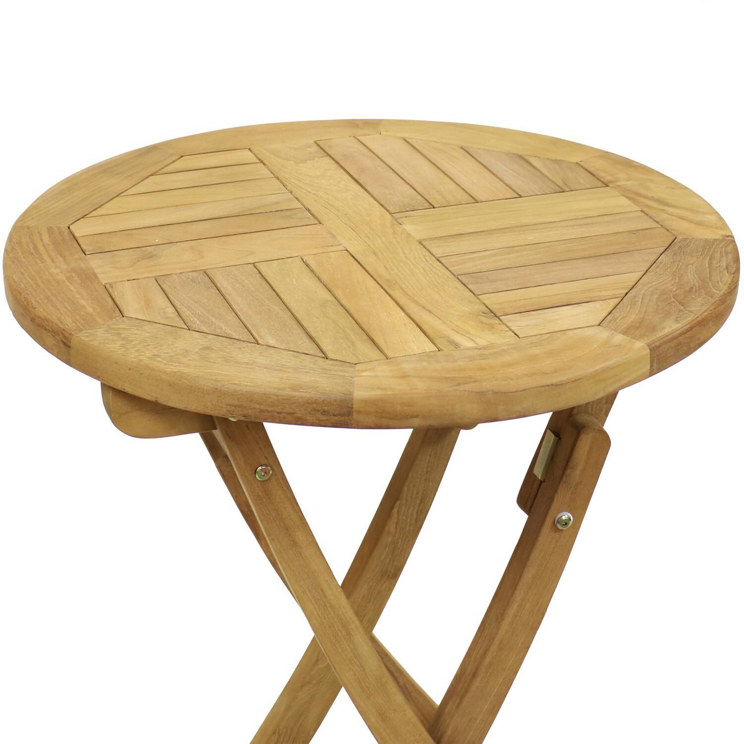 Ultimate Patio 23-Inch Round Teak Folding Outdoor Patio Table - Close-Up thumbnail