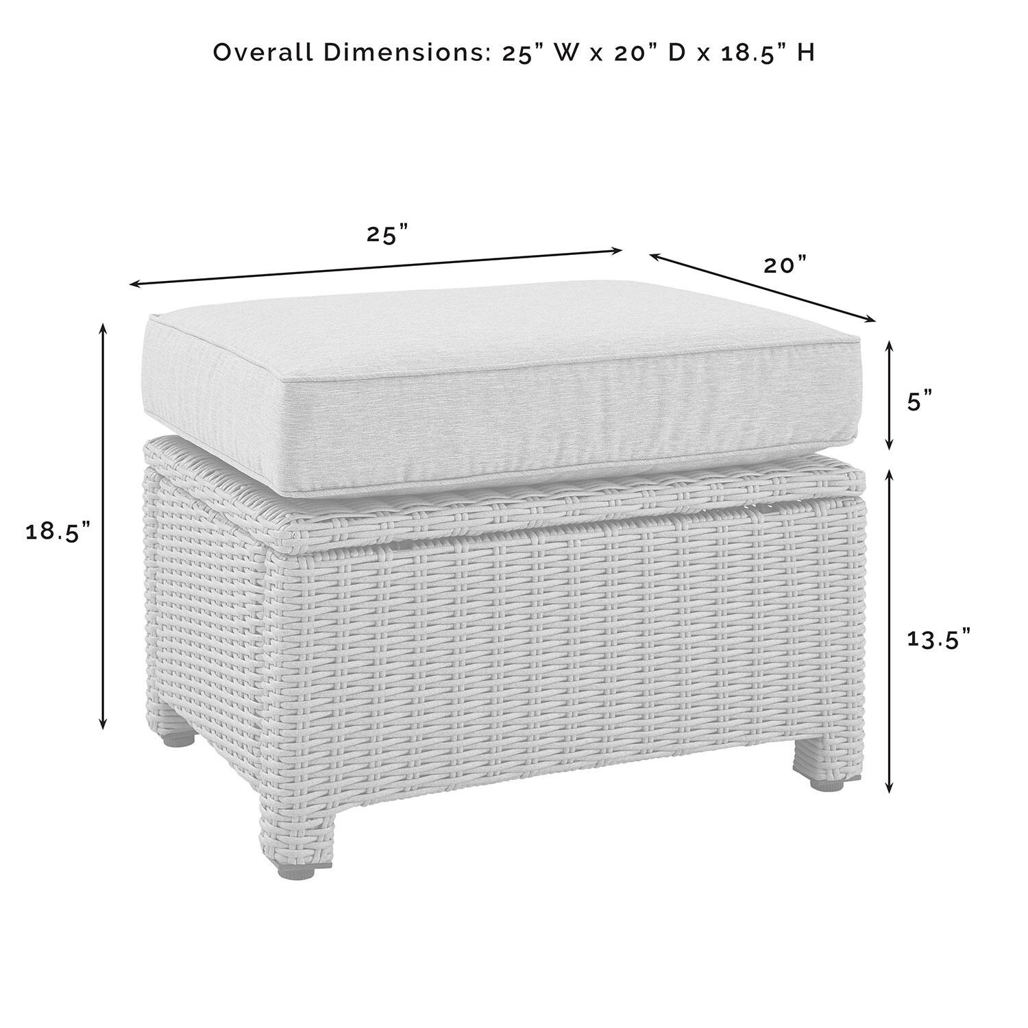 Ultimate Patio UP-92420WB-GY 4Pc Wicker Outdoor Sectional Patio Furniture Set in Gray - Ottoman Dimensions - Diagram
