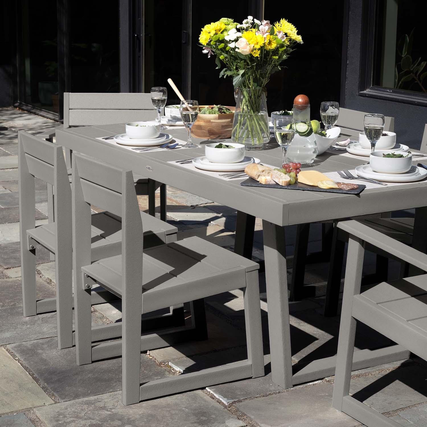 Hazel Cove 7 Pc Recycled Plastic Dining Set in Cove Gray by Lakeview Outdoor Designs - Close Up - Lifestyle thumbnail