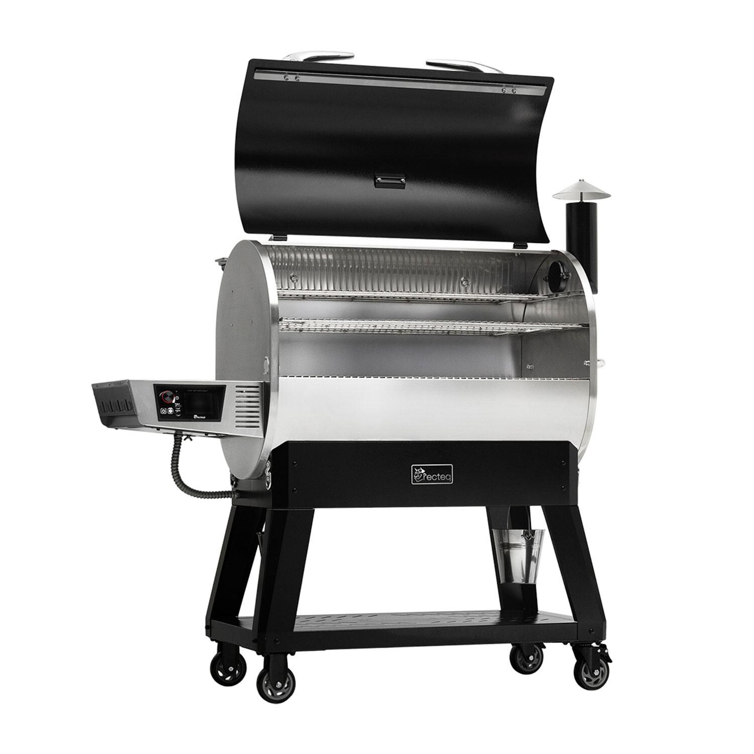 recteq RT-1600FS Flagship 1600 Wood Pellet Grill - Left View - Lid Up - White Background thumbnail