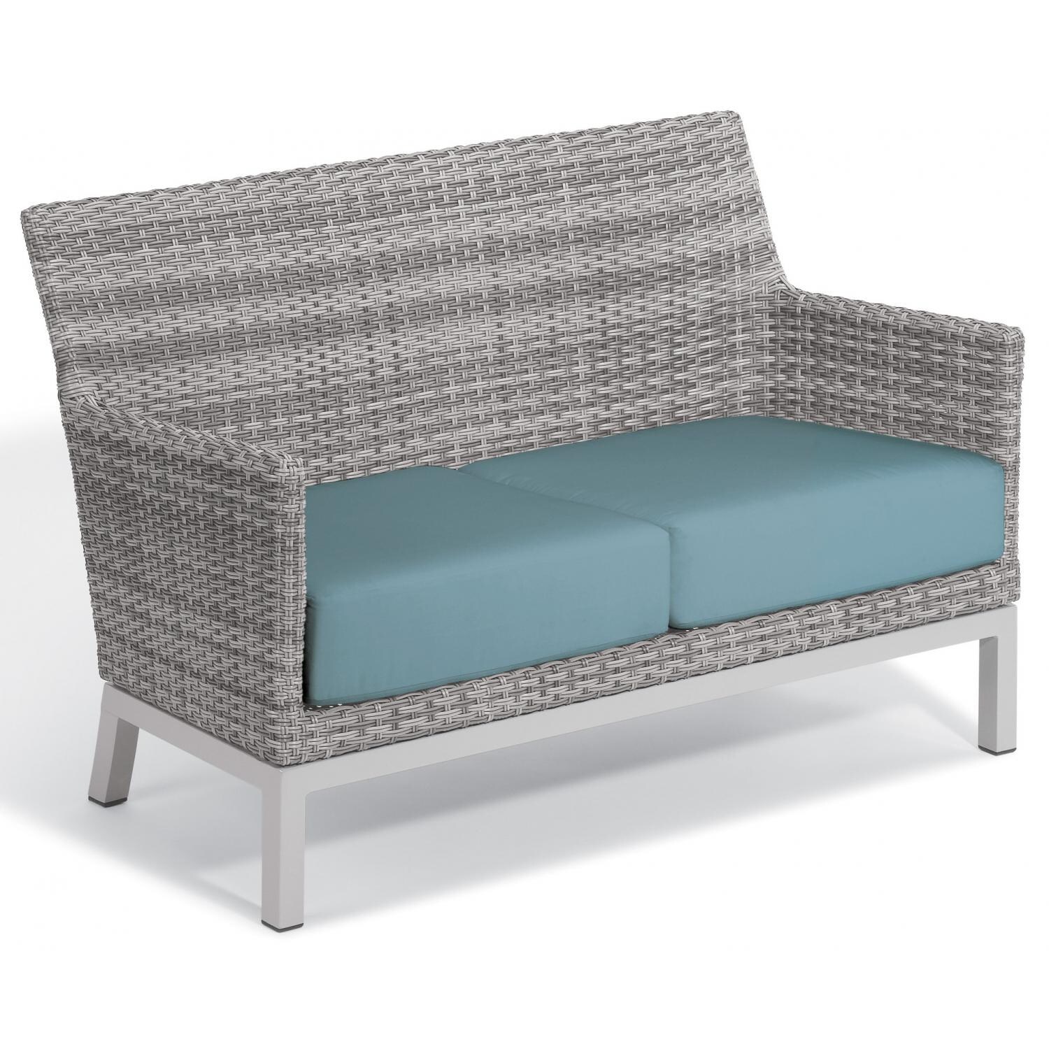 Argento Wicker Patio Loveseat W/ Ice Blue Cushions By Oxford Garden thumbnail