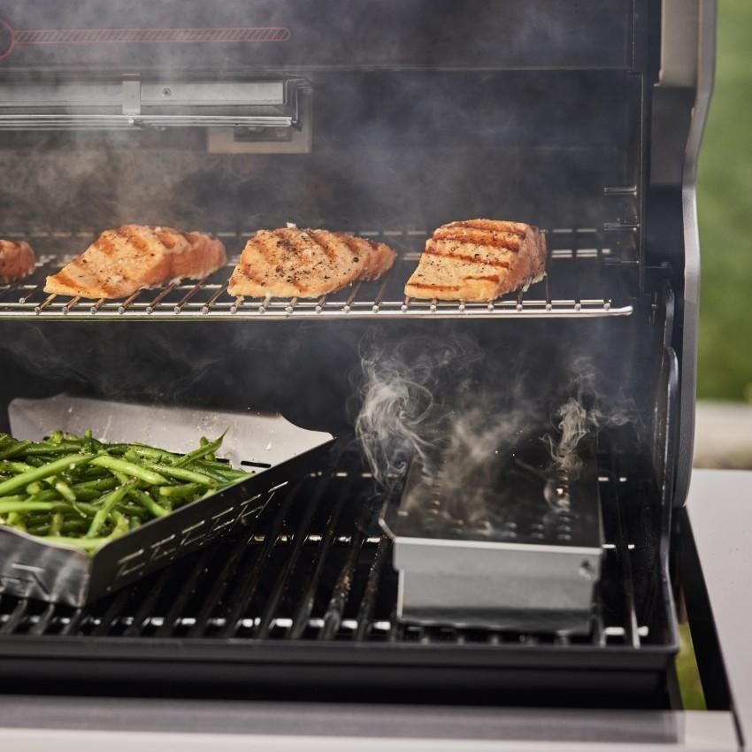 Weber 1500052 Summit Smart FS38X S Propane Grill - Stainless Steel - Salmon on Grill - Lifestyle thumbnail