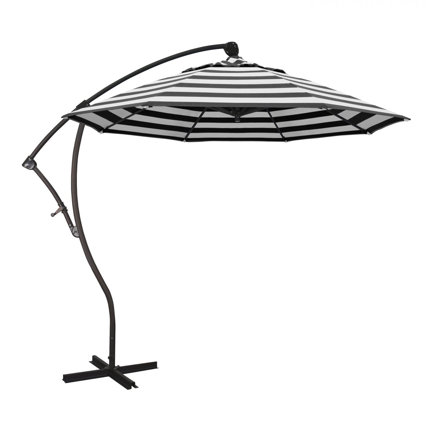 California Umbrella Bayside Series 9 Ft Octagonal Aluminum 360 Tilt Cantilever Patio Umbrella W/ Crank Lift - Bronze Frame / Sunbrella Cabana Classic Canopy