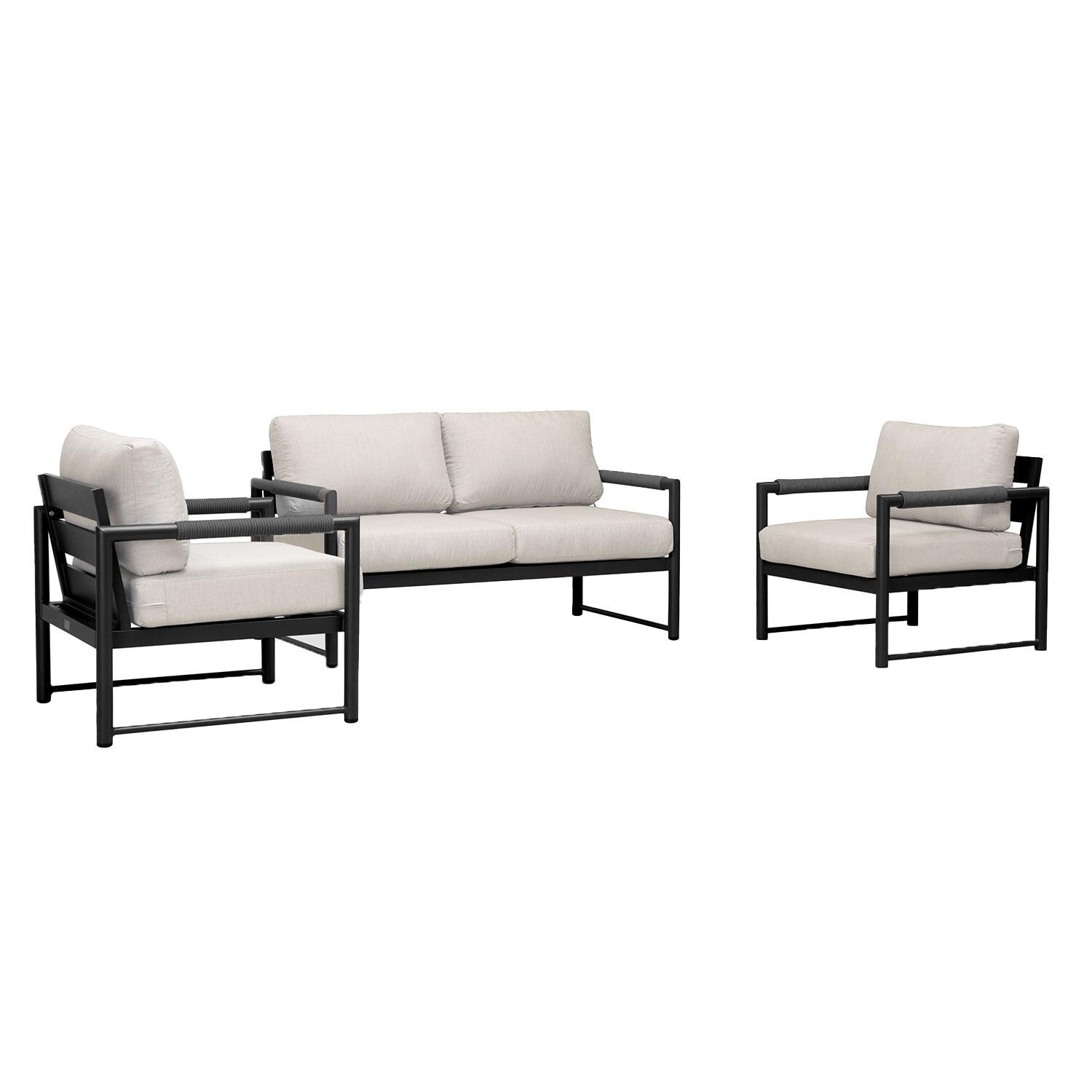 Lakeview AVEBAY-BK-CO-SET120-CS Avenue Bay Black/Carbon 3 Pc Loveseat Set - Cast Silver - Angled - White Background thumbnail