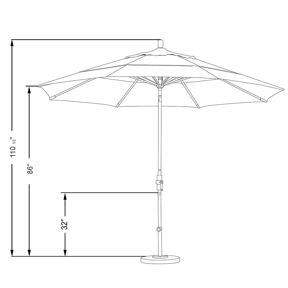 California Umbrella 11 Ft Octagonal Aluminum Collar Tilt Patio Umbrella W/ Crank Lift & Aluminum Ribs - Line Drawing thumbnail