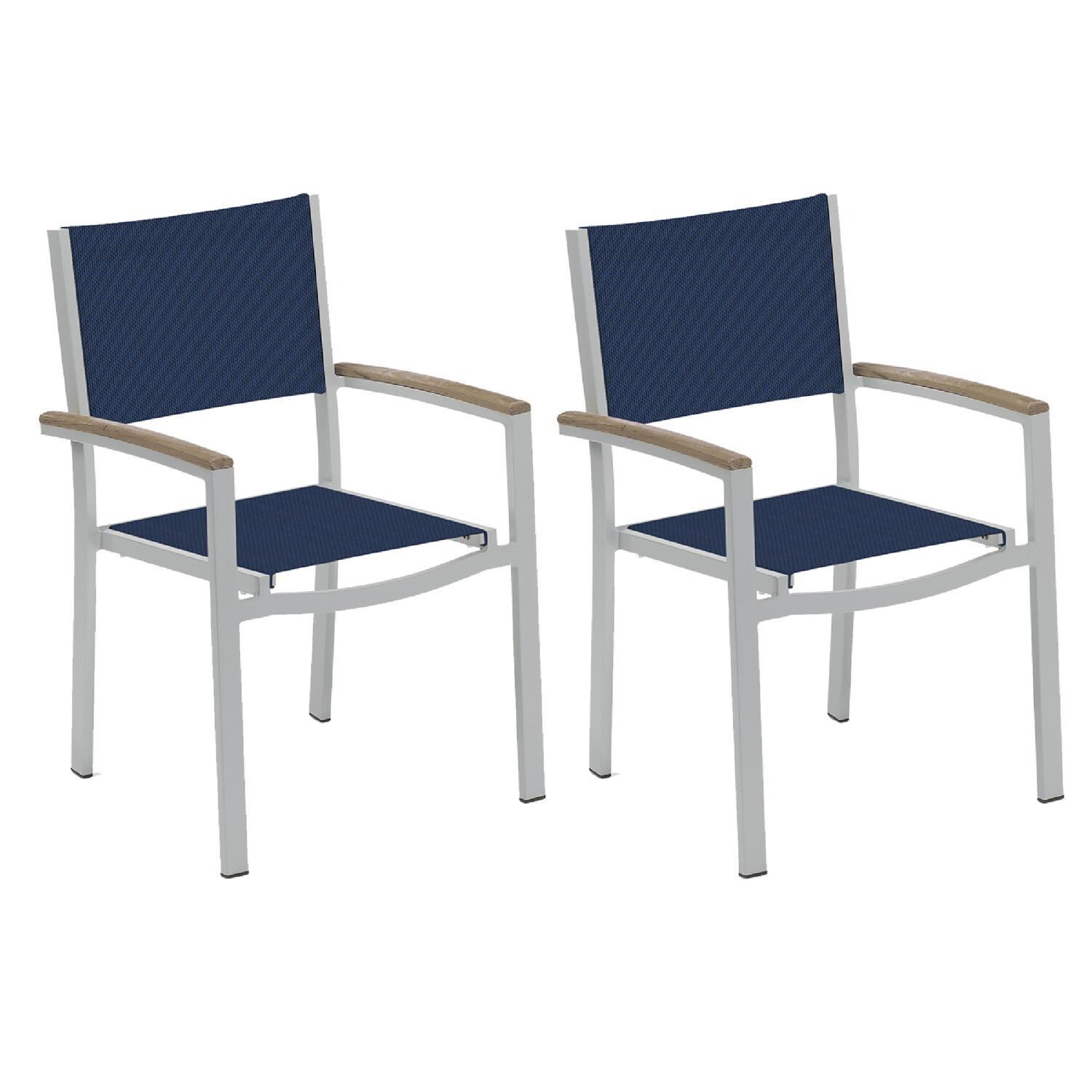 Oxford Garden Travira 2 Pc Composite Sling & Aluminum Dining Chair W/ Vintage Tekwood Arm Caps in Flint/Ink Pen thumbnail