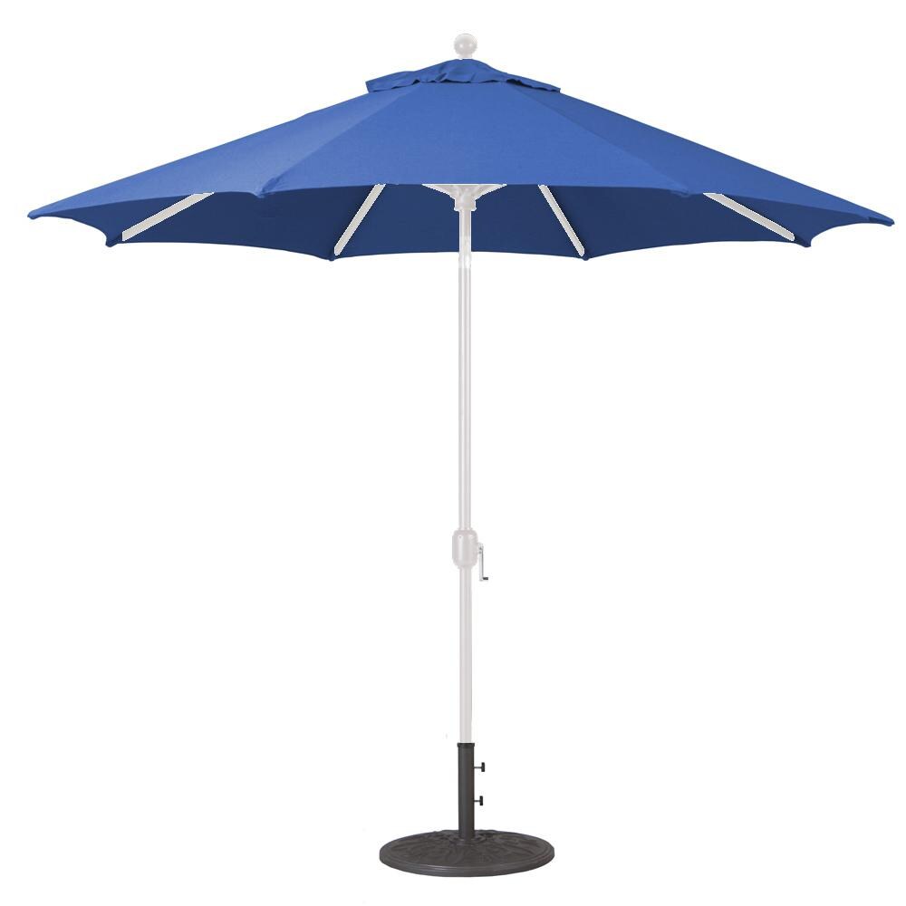 Galtech 9 Ft. Octagonal Aluminum Patio Market Umbrella W/ Crank Lift And Deluxe Auto Tilt - White Frame W/ Sunbrella Canvas True Blue Canopy