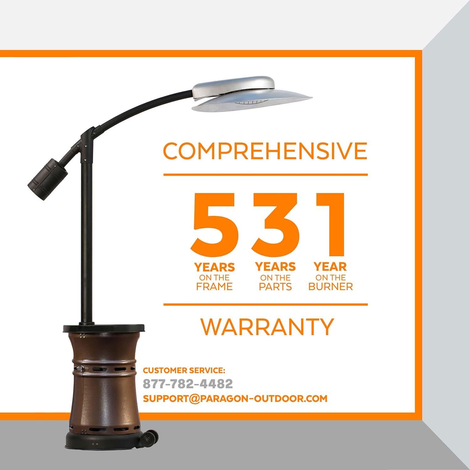 Paragon Outdoor OH-BZ32-9M Arc 32,000 BTU Propane Gas Cantilever Portable Patio Heater - Hammertone Bronze - Warranty - Detail thumbnail