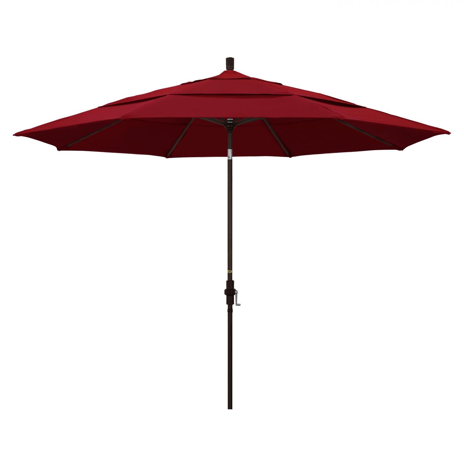 California Umbrella 11 Ft Octagonal Aluminum Collar Tilt Patio Umbrella W/ Crank Lift & Aluminum Ribs - Bronze Frame / Olefin Red Canopy thumbnail