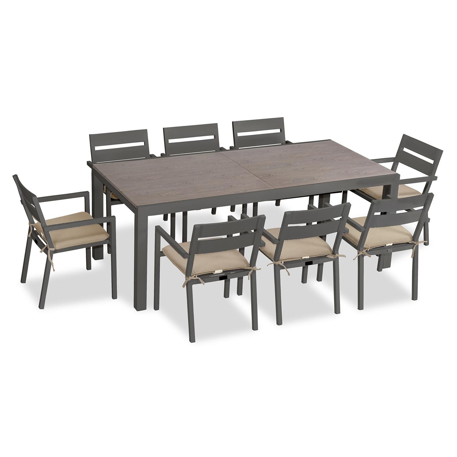 Calm Bay 9 Pc Extendable Aluminum Dining Set in Slate/Barnwood/Heather Beige by Lakeview Outdoor Designs