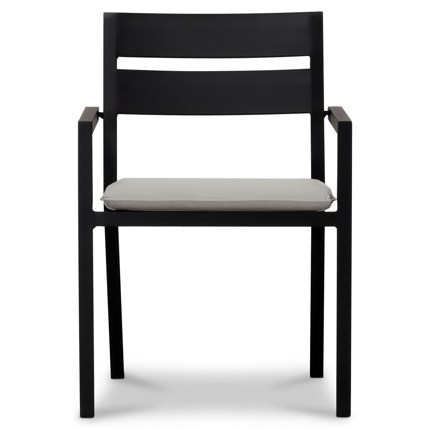 Calm Bay Aluminum Dining Arm Chair in Black/Cast Silver by Lakeview Outdoor Designs - Front - White Background thumbnail