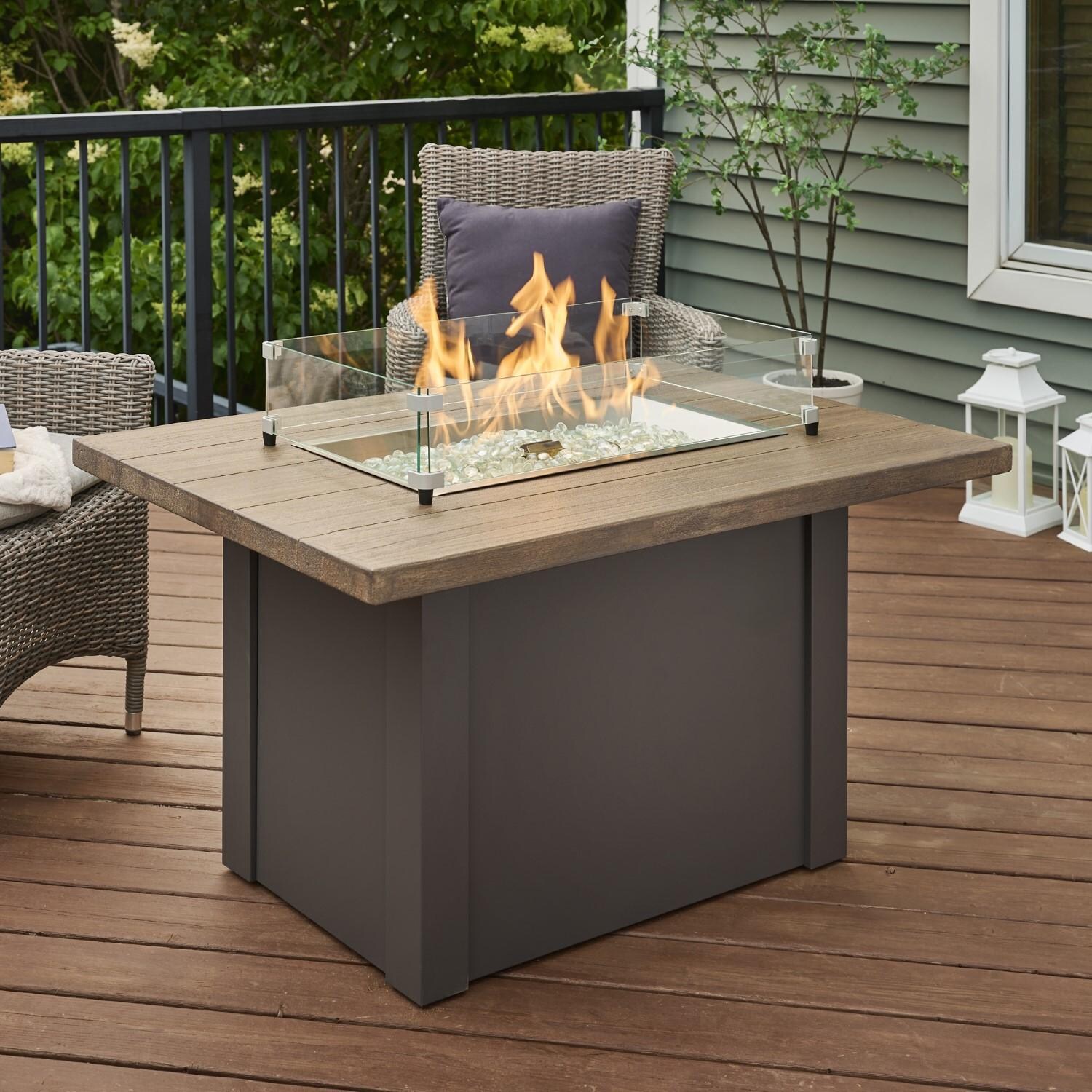 Havenwood 44 Inch Fire Pit Table W/ Driftwood Top & Grey Base - Flames W/ Glass - Lifestyle thumbnail