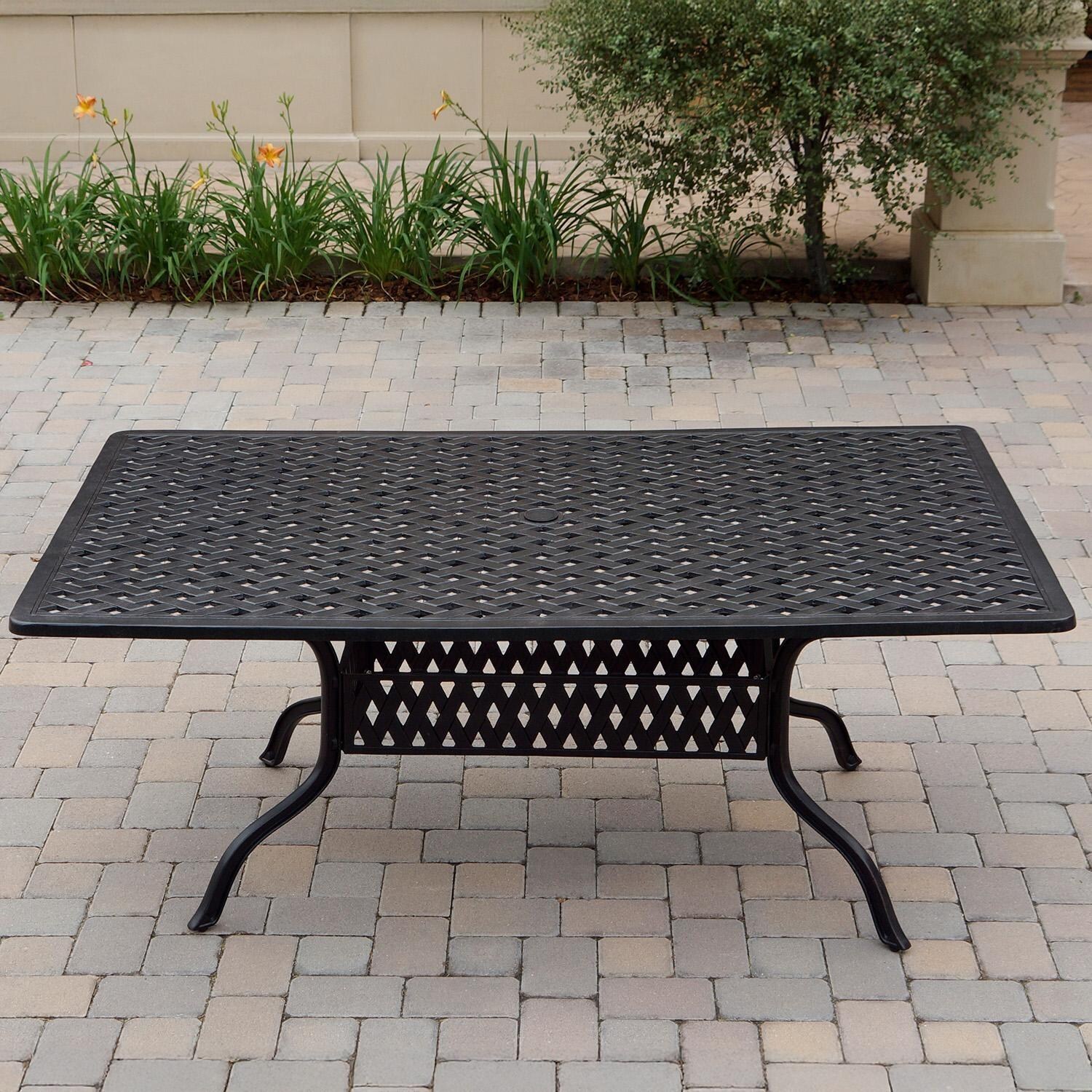 Darlee Nassau 7 Piece Cast Aluminum Patio Dining Set w/ 2 Swivel Rockers - Table - Lifestyle thumbnail