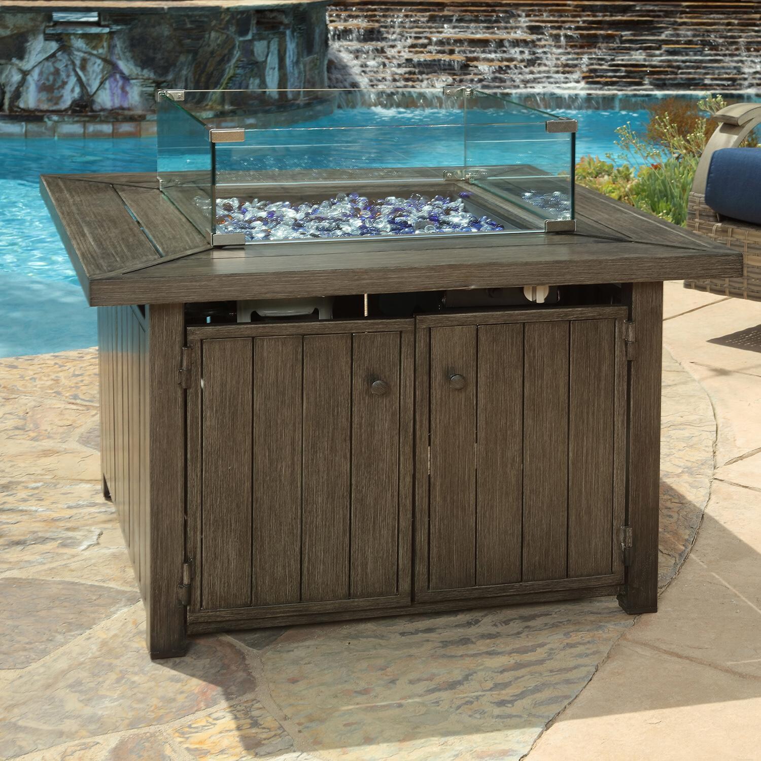 Lakeview Outdoor Designs Rosalie Bay 5 Piece Wicker & Aluminum Patio Conversation Set - Fire Pit Table Front thumbnail