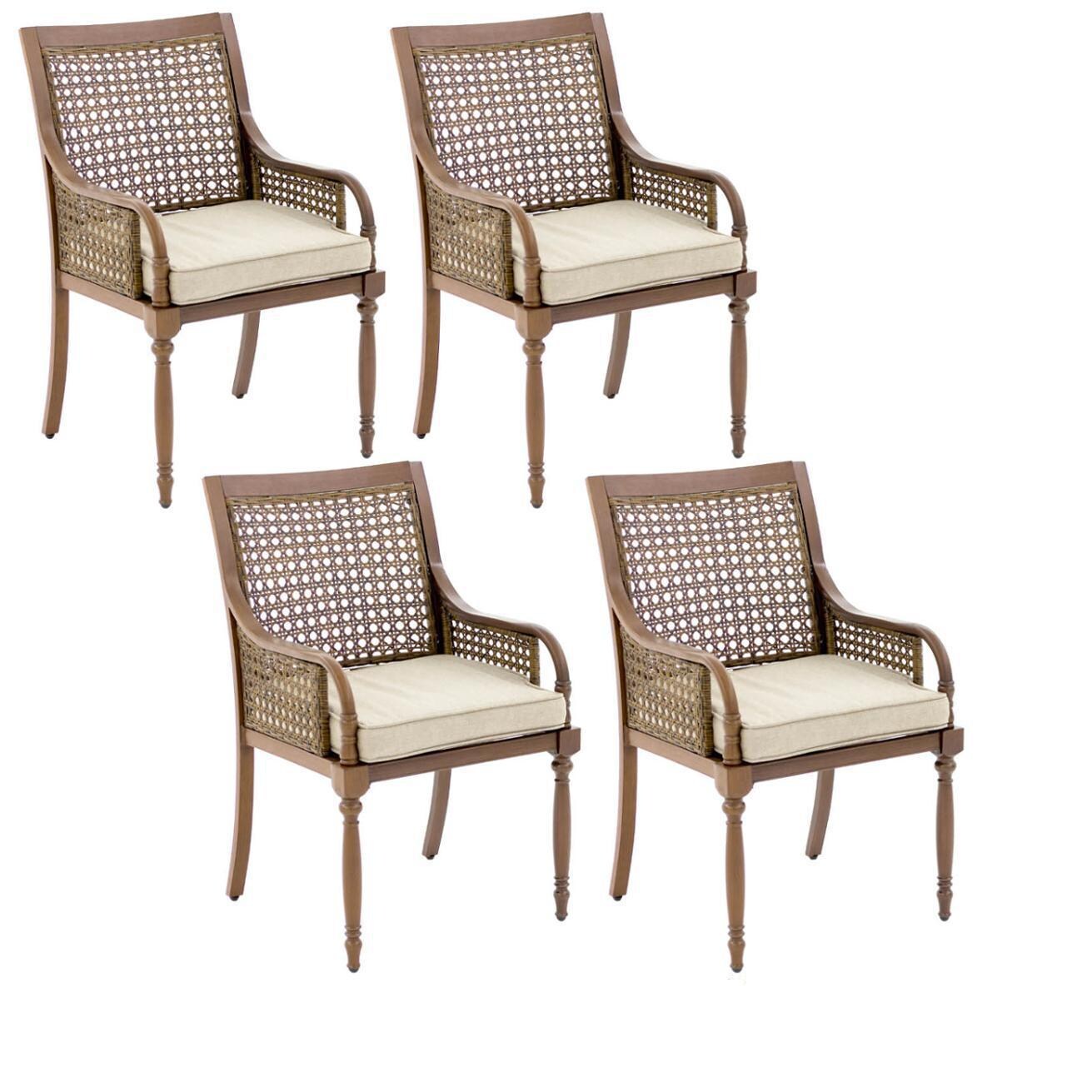 Arabella 4 Piece Aluminum Patio Dining Chair Set W/ Sunbrella Cast Ash Cushions By Lakeview Outdoor Designs