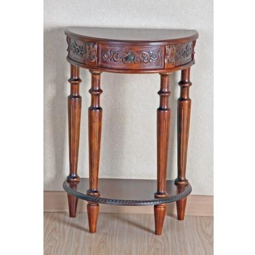 International Caravan Carved Wood Half Moon Two-Tier Console Table