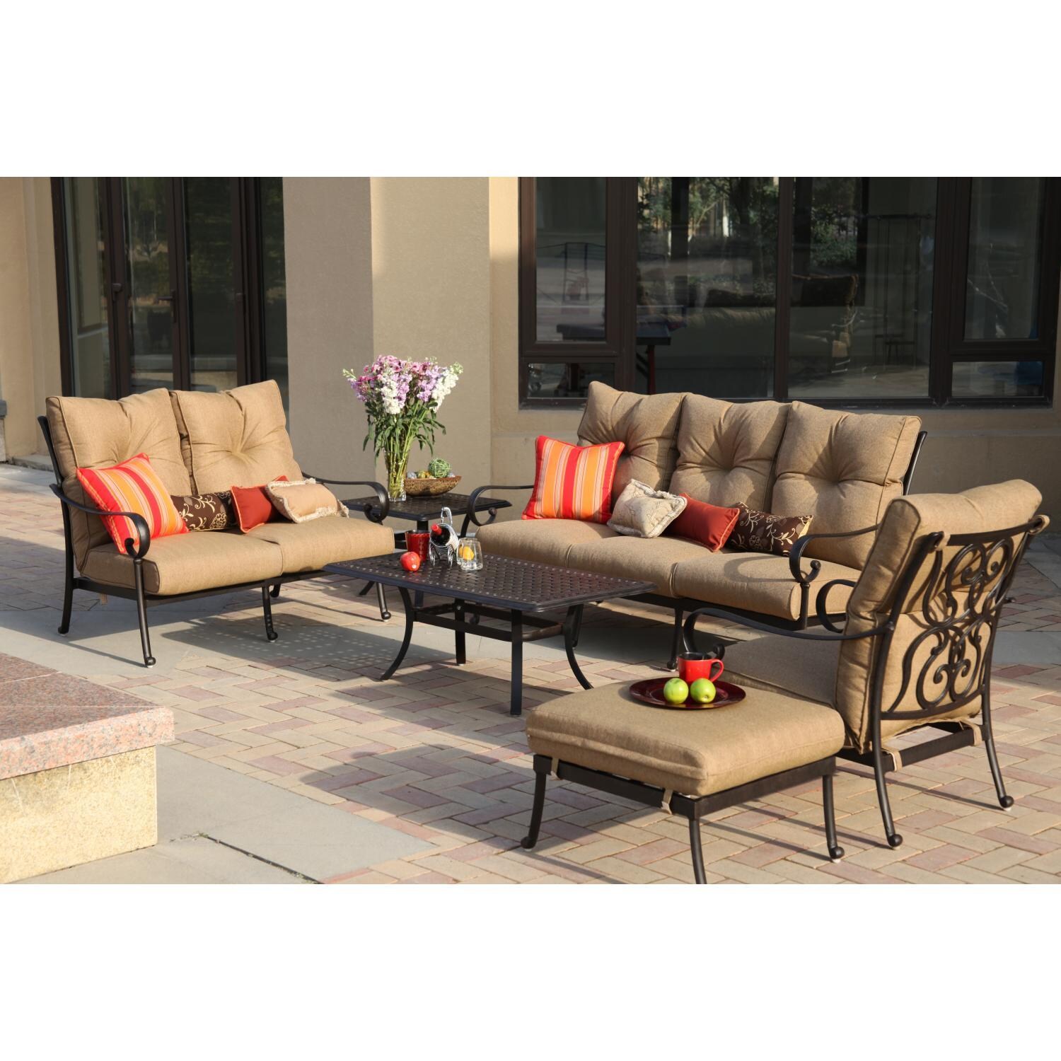 Santa Anita 6 Piece Cast Aluminum Patio Conversation Seating Set by Darlee - Back Patio - Full View - Lifestyle thumbnail