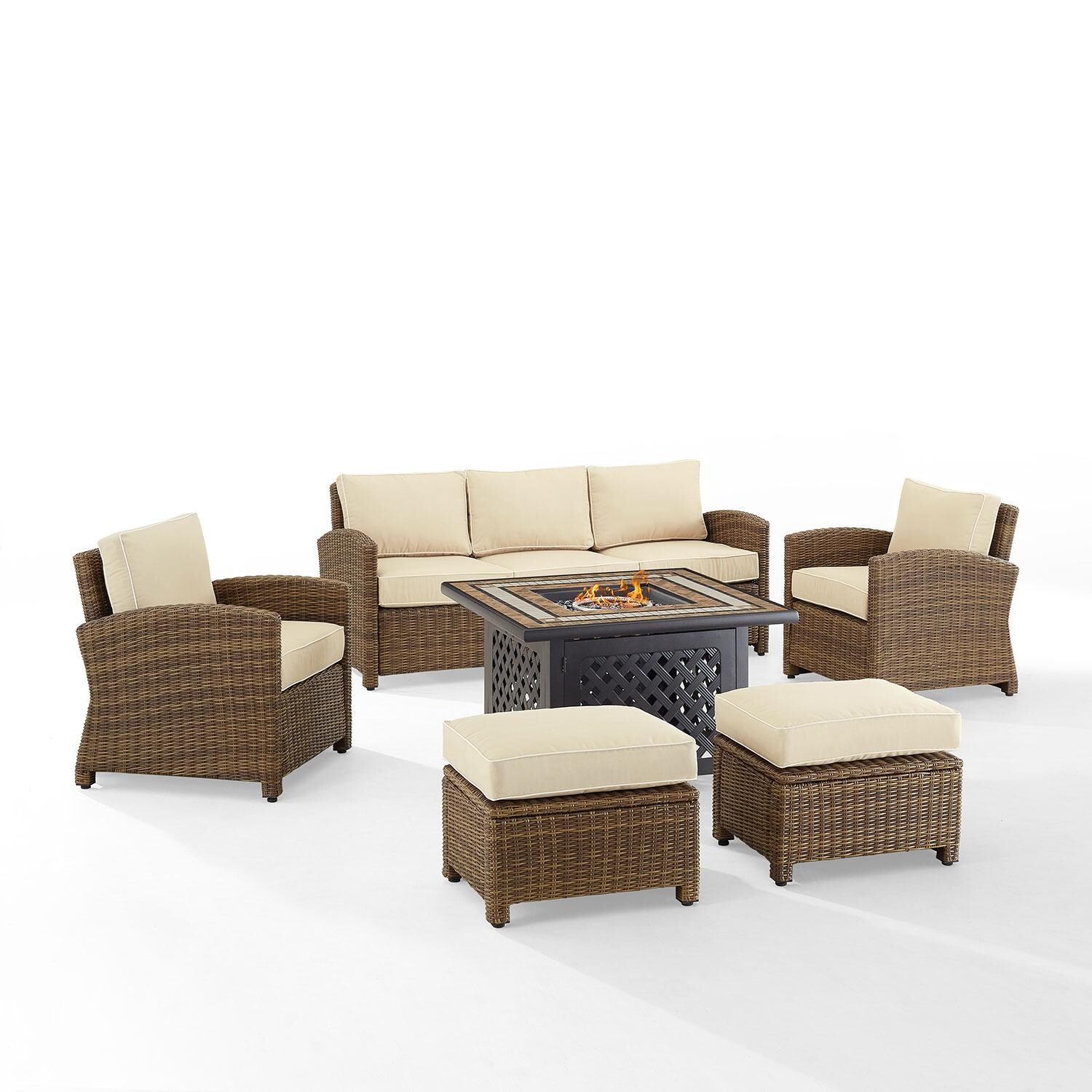 Ultimate Patio UP-92417WB-SA 6Pc Wicker Outdoor Sofa Set W/ Fire Table in Sand - Display - White Background thumbnail