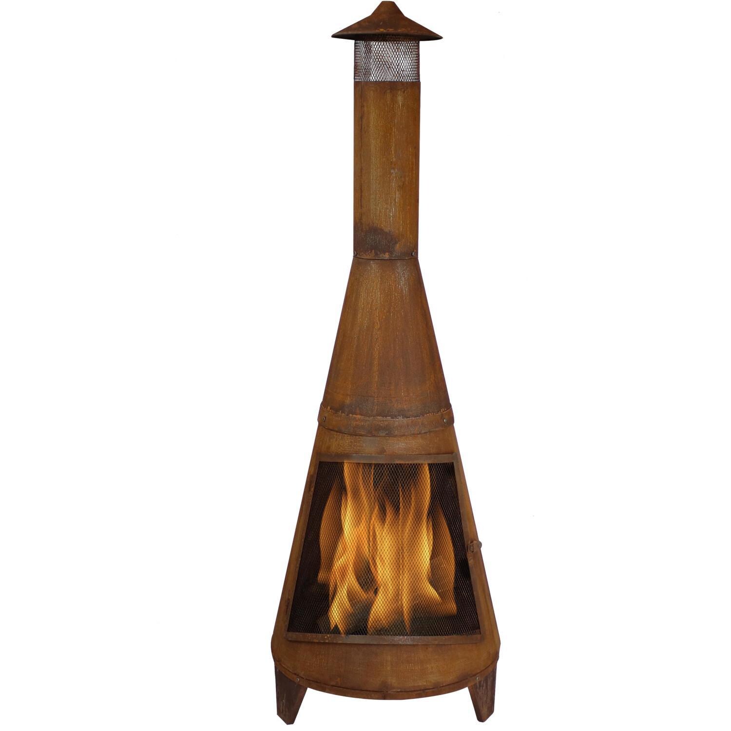 Ultimate Patio 70-Inch Rustic Steel Wood Burning Chiminea - In Use thumbnail