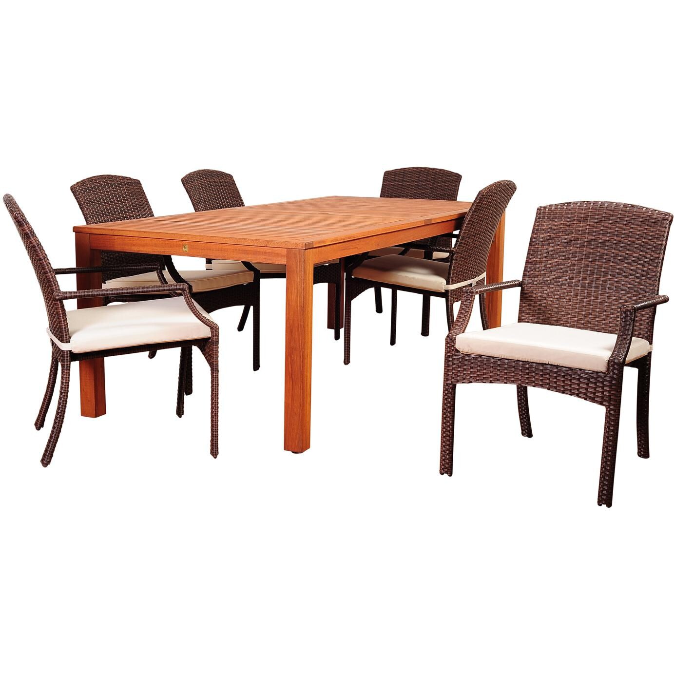 Amazonia SC ALAMA_6SANI_BR Hallie 6-Person Eucalyptus Patio Rectangular Dining Set W/ Stacking Dining Arm Chairs thumbnail