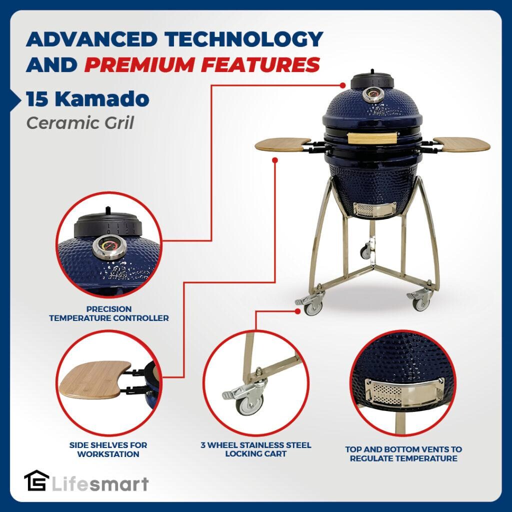 Lifesmart SCS-K15C 15-Inch Ceramic Kamado Grill - Features thumbnail