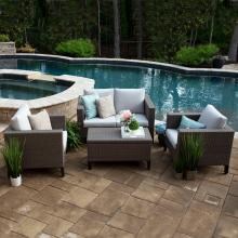 Laurel 4 Piece Wicker Conversation Set W/ Sunbrella Cast Silver Cushions by Canopy Home and Garden