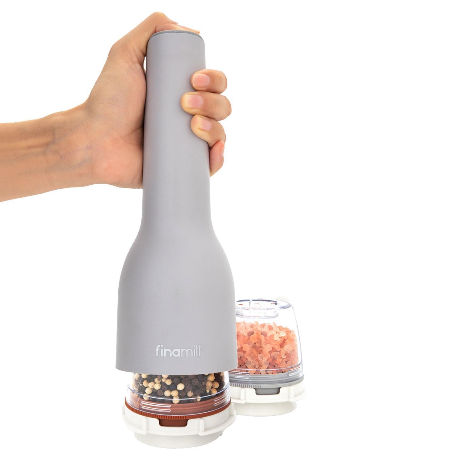 FinaMill GP813437-111STO Classic Rechargeable Spice Grinder in Stone w/ 1 Everyday Pod & 1 Peppercorn Pod - White Background thumbnail