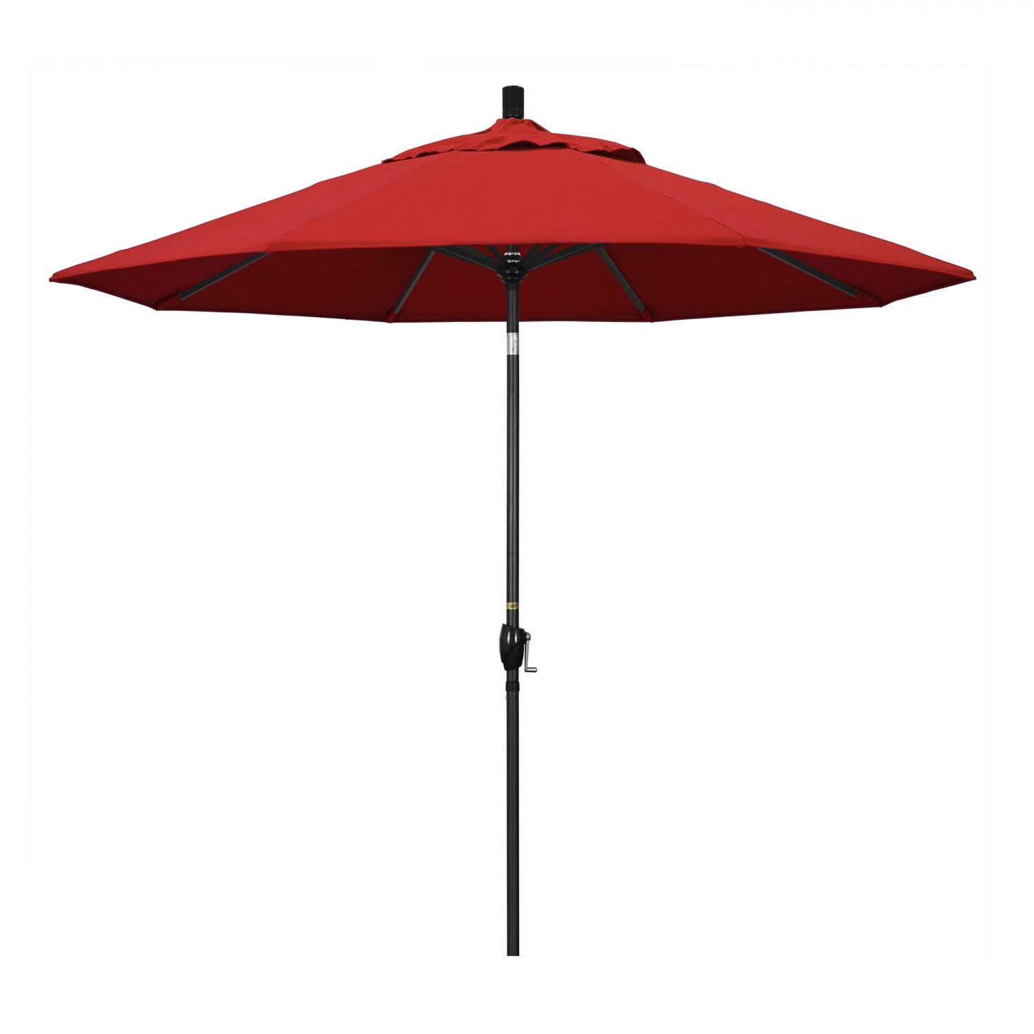 California Umbrella 9 Ft. Octagonal Aluminum Push Button Tilt Patio Umbrella W/ Crank Lift & Aluminum Ribs - Stone Black Frame / Sunbrella Canvas Jockey Red Canopy