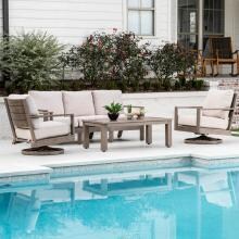 Laguna 4 Piece Aluminum Patio Conversation Set W/ Swivel Rocker Club Chairs & Sunbrella Canvas Flax Cushions By Sunset West