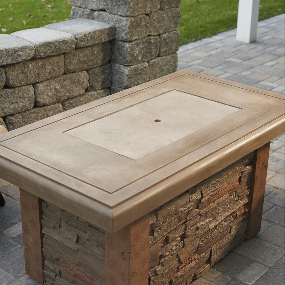 The Outdoor GreatRoom Company Sierra Linear Gas Fire Pit Table - Lifestyle - Includes matching burner cover thumbnail