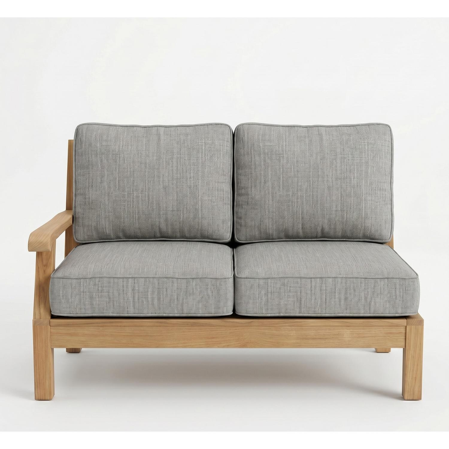Miami Teak Left Arm Loveseat w/ Sunbrella Cushions in Canvas Granite by Royal Teak Collection
