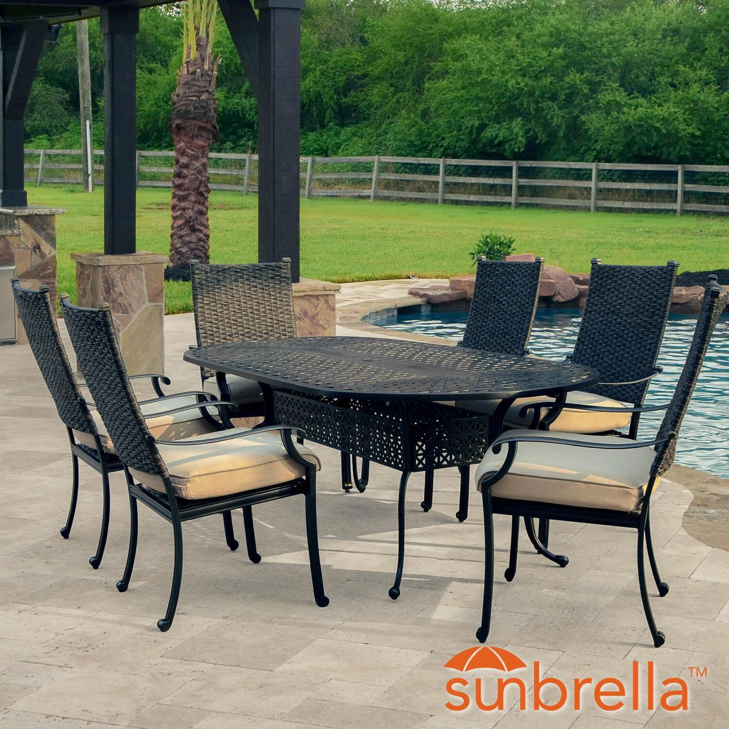 Patio Dining Sets All Ultimate Carondelet 7 Piece Wicker Patio Dining Set W 84 Inch Oval Table