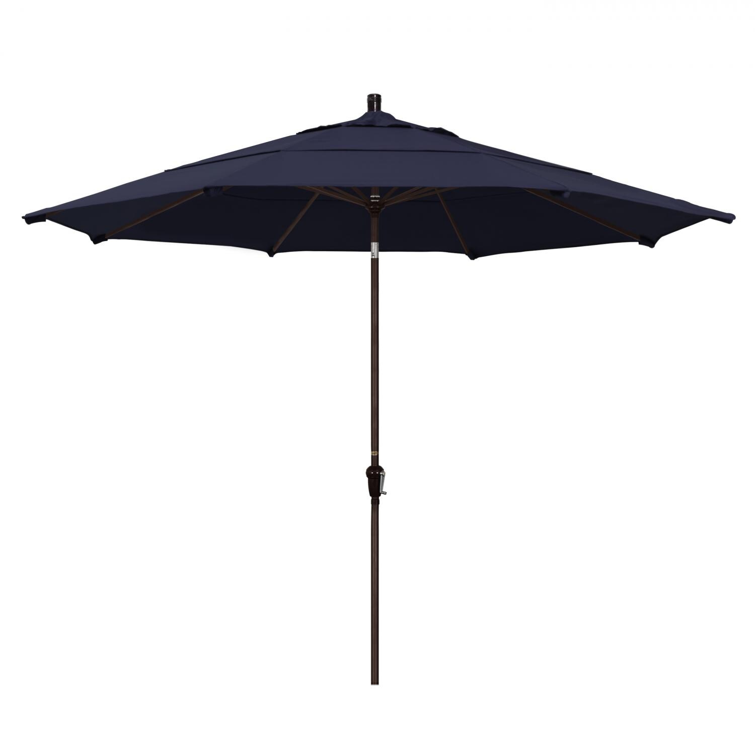 California Umbrella 11 Ft. Octagonal Aluminum Auto Tilt Patio Umbrella W/ Crank Lift & Aluminum Ribs - Bronze Frame / Olefin Navy Blue Canopy