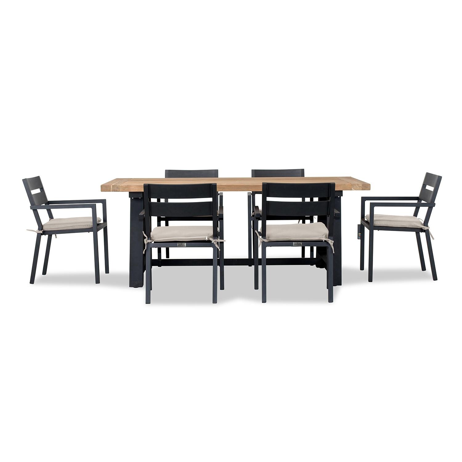 Calm Bay Mill 7 Pc Reclaimed Teak Dining Set in Black/Cast Silver by Lakeview - White Background 3 thumbnail