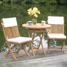 Sailor 3 Piece Teak Patio Bistro Set W/ 29 Inch Round Folding Table And Sunbrella Canvas Natural Cushions By Royal Teak Collection image