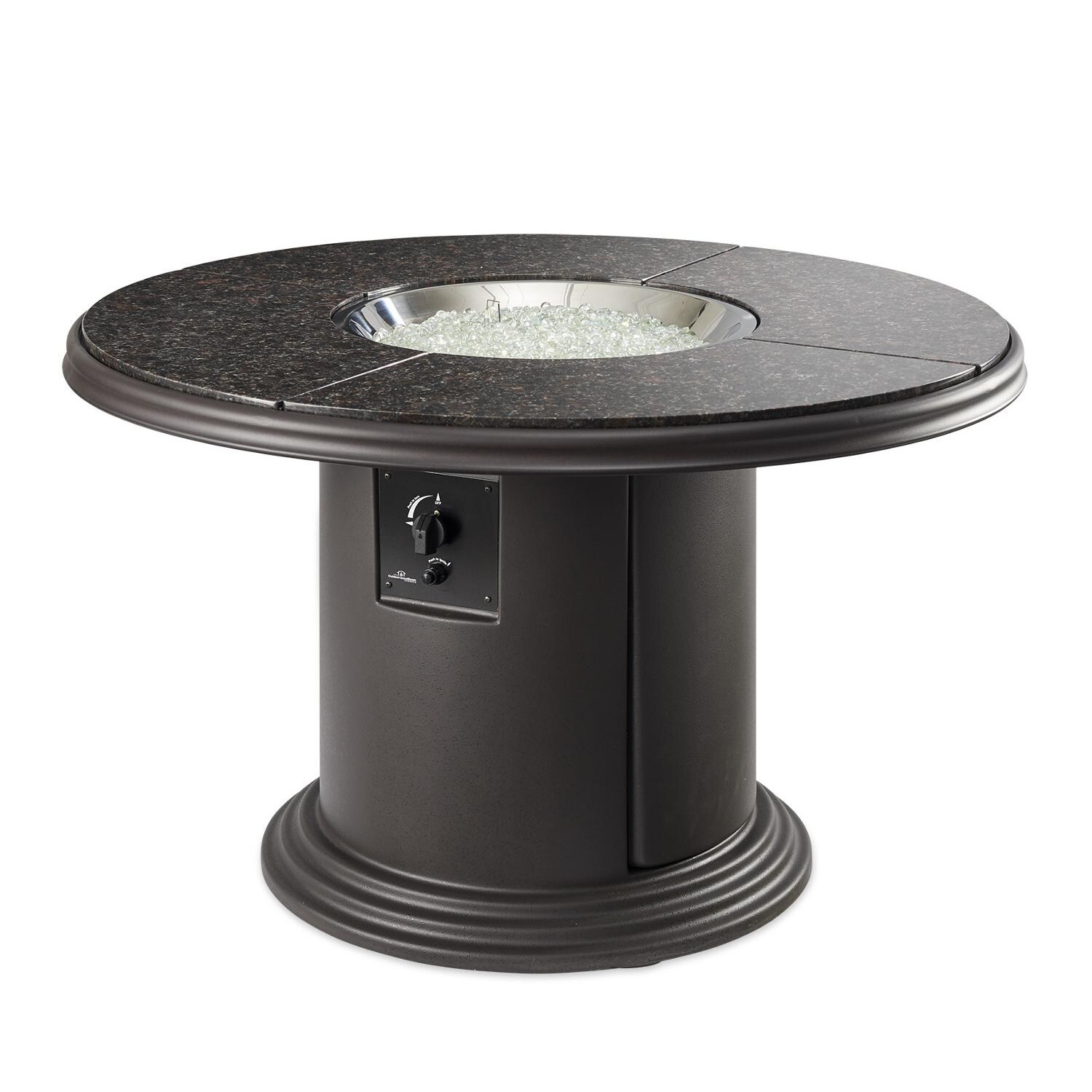 The Outdoor GreatRoom Company Grand Colonial Round Dining Height Gas Gas Fire Pit Table - British Brown - Includes matching burner cover and Lazy Susan ring thumbnail