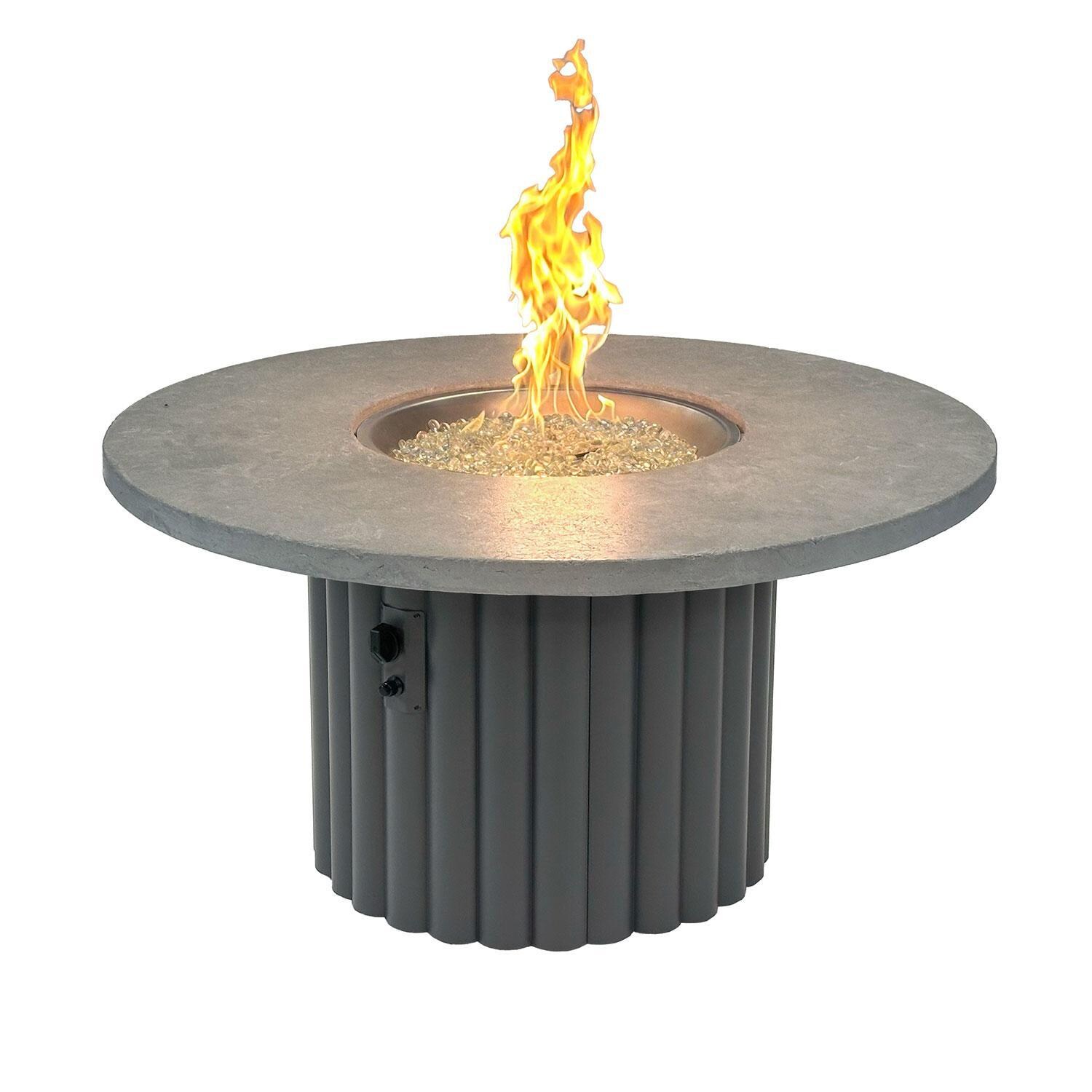 Reverie REVRCH-48-K-NG 48-in Round Aluminum Natural Gas Fire Pit Table w/ Relic Grey Supercast Top & Charcoal Base (Ships Propane w/ Conversion Kit) - Flame On - White Background thumbnail