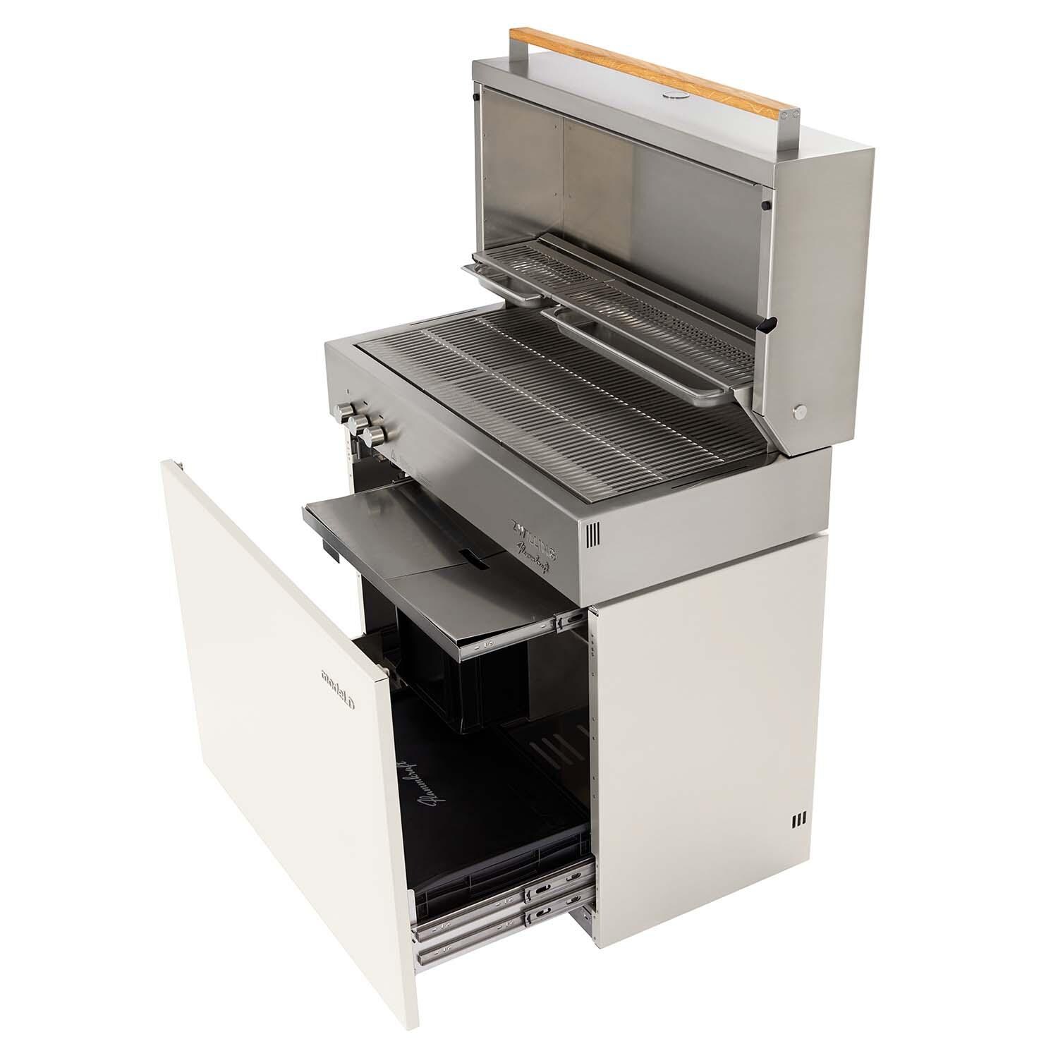 Flammkraft 1030975 Model D Natural Gas Grill - Ivory White - Storage - White Background thumbnail