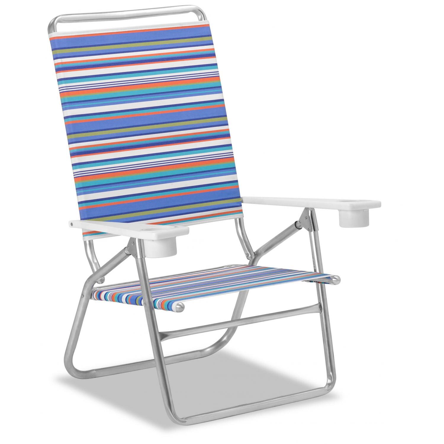 Light N Easy High Boy Folding Aluminum Beach Chair With Cupholders By Telescope Casual - Atlantic Blue Stripe