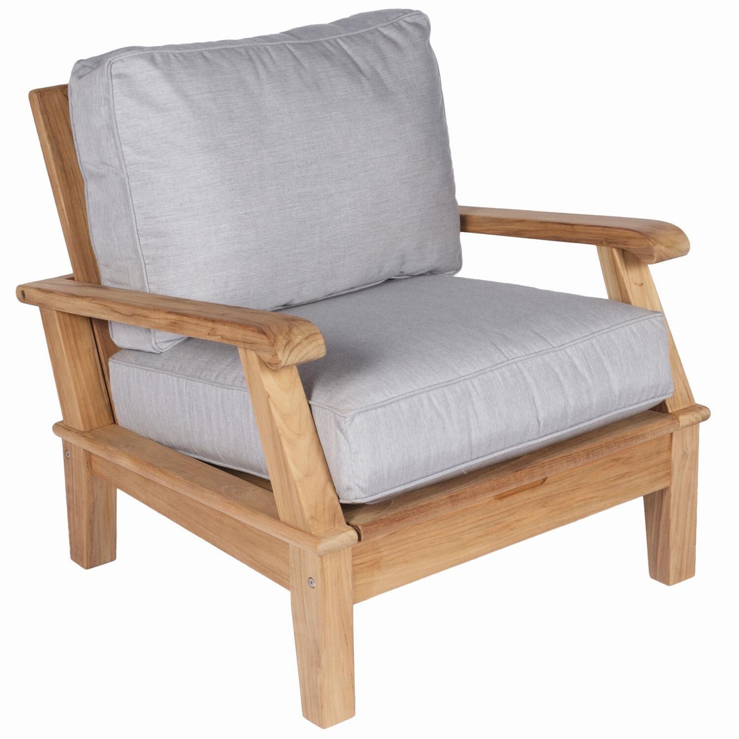 Royal Teak Collection Miami 2 Pc Teak Seating Set w/ Ottoman in Canvas Granite - Chair - White Background thumbnail