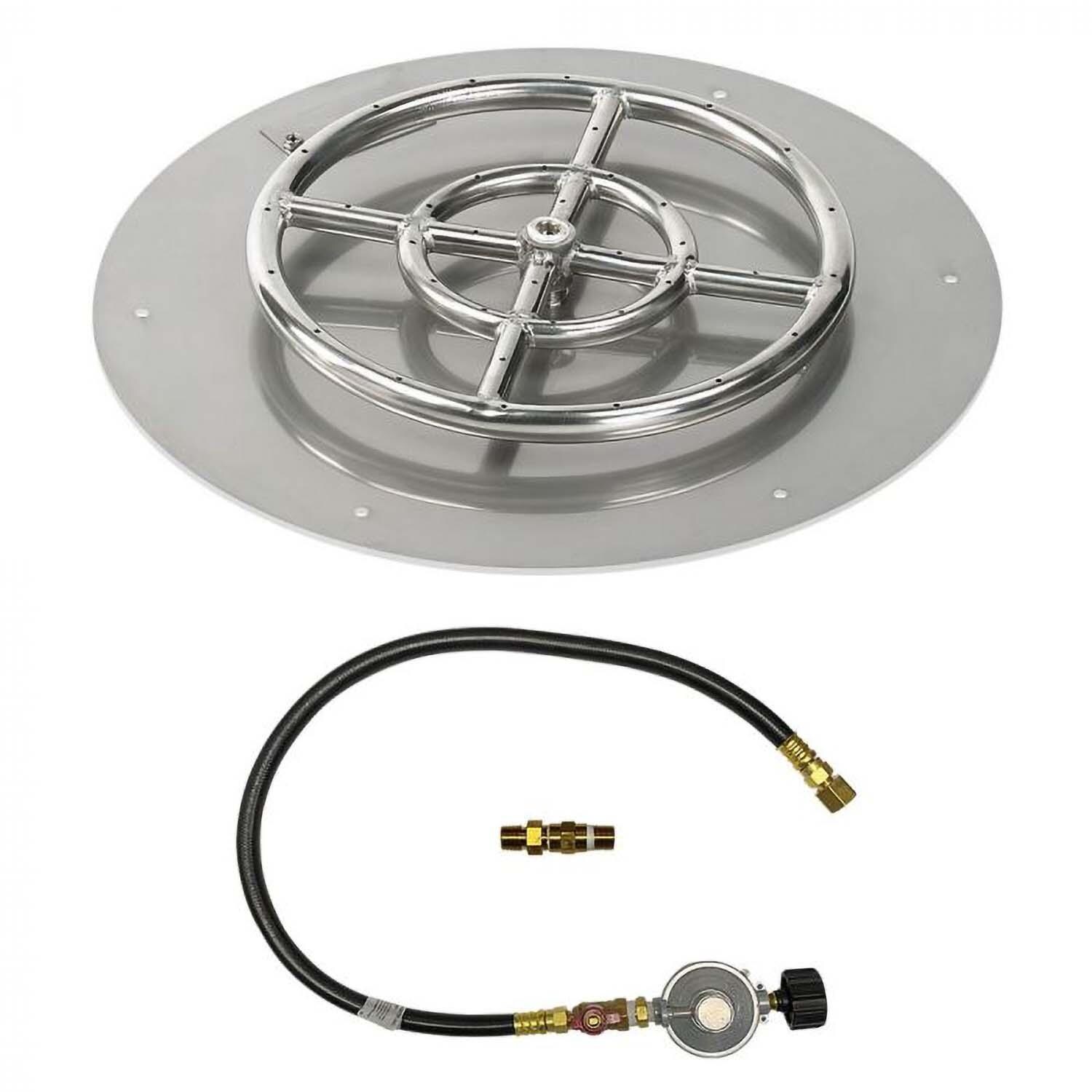 BBQGuys Signature 18 Inch Stainless Steel Round Flat Pan W/Match Light Kit - 12 Inch Ring - Propane - White Background thumbnail