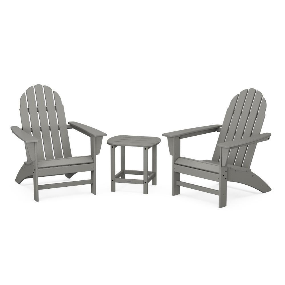 Vineyard 3 Pc Recycled Plastic Adirondack Seating Set w/ South Beach End Table in Slate Gray by POLYWOOD