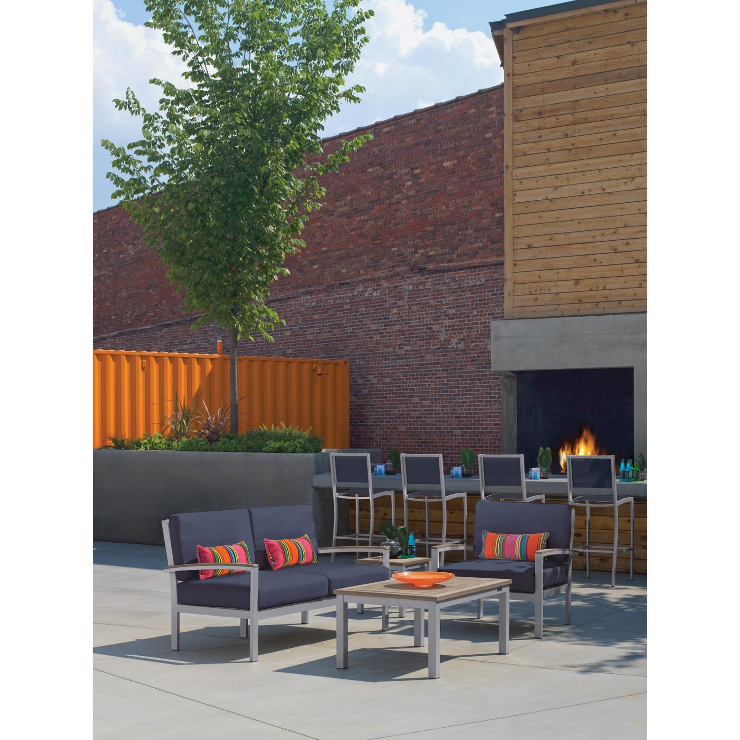 Oxford Garden Travira Aluminum Club Chair W/ Vintage Tekwood Arm Caps in Flint/Midnight Blue - Conversation Set thumbnail